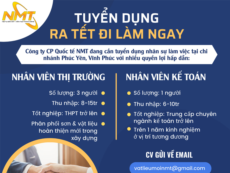 Tuyển dụng nhân sự tại chi nhánh Phúc Yên, Vĩnh Phúc năm 2022 